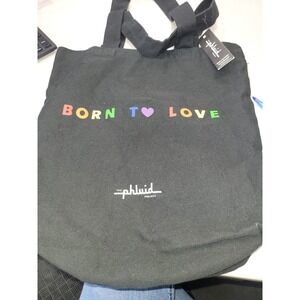 The Phluid Project Born To Love Black Canvas Tote Bag Rainbow Pride NWT
